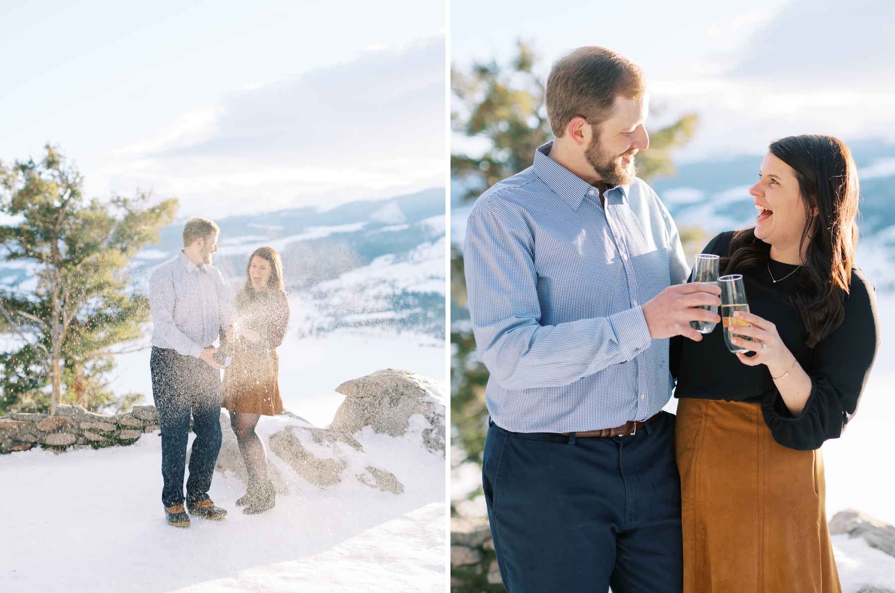 Champagne Pop Winter Mountain Engagement Session Colorado