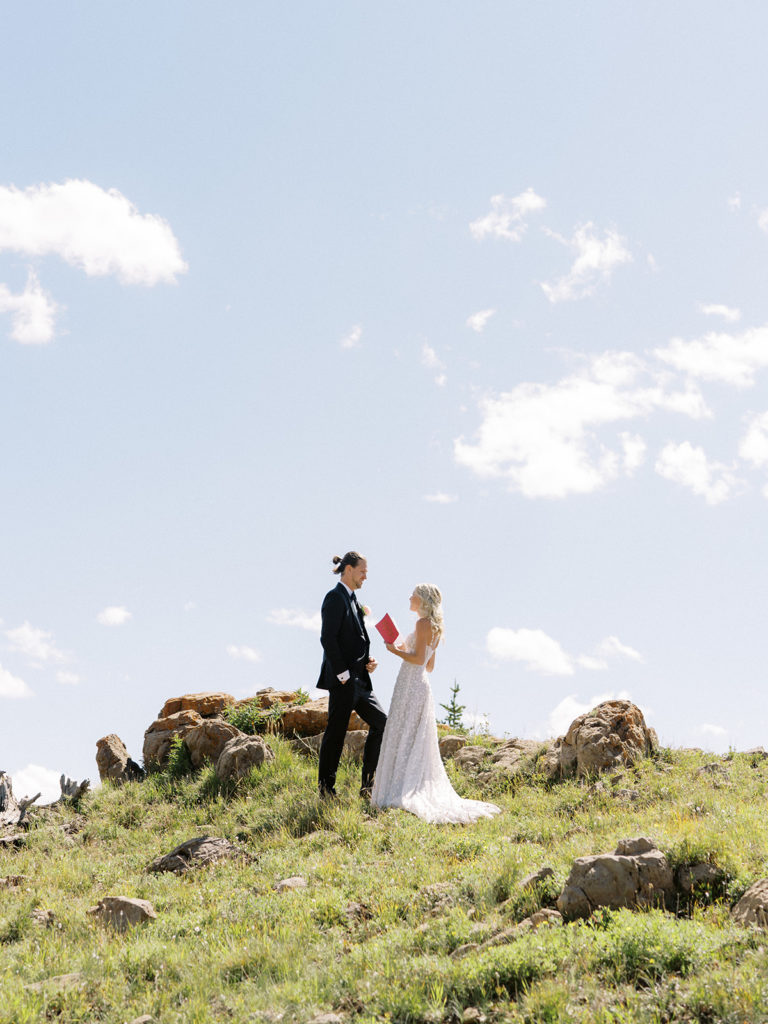 Camp Hale Wedding in Vail, Colorado - First Look Bride and Groom Photos on Top of the Mountain
