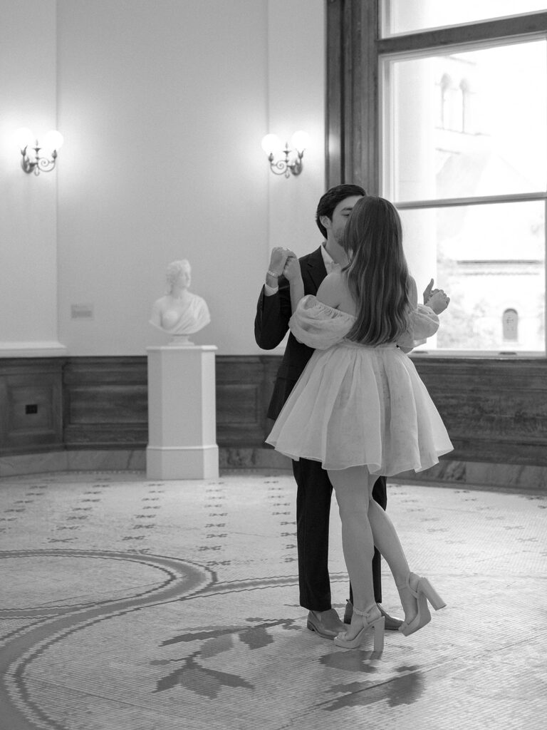 Documentary-style engagement photos at the Gibbes Art Museum