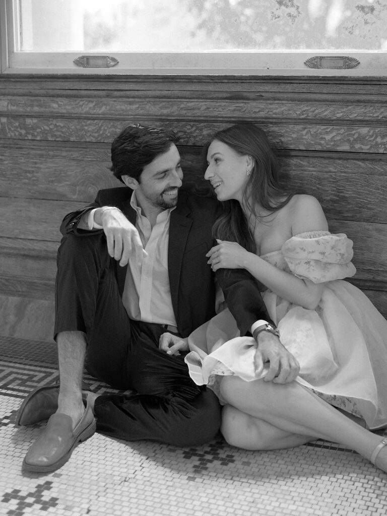 Charleston engagement session featuring the Gibbes Art Museum interior