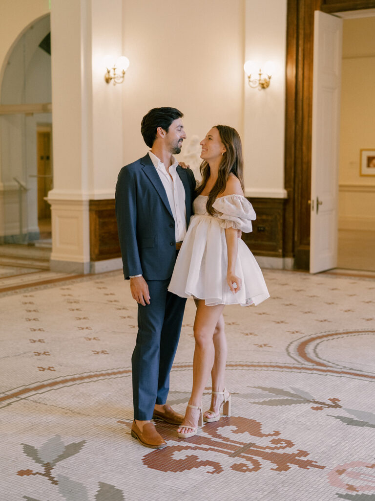 Romantic engagement portraits at the Gibbes Art Museum in Charleston