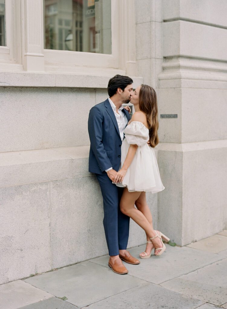 Natural light engagement photos in downtown Charleston