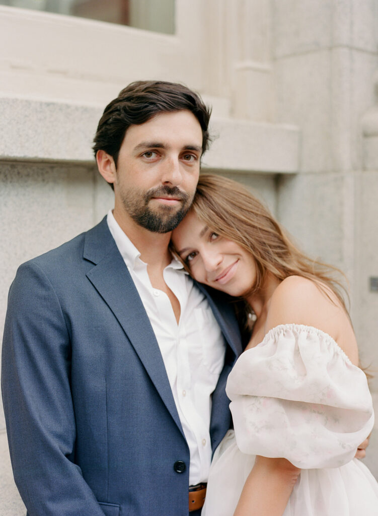 Romantic downtown Charleston engagement session on cobblestone streets