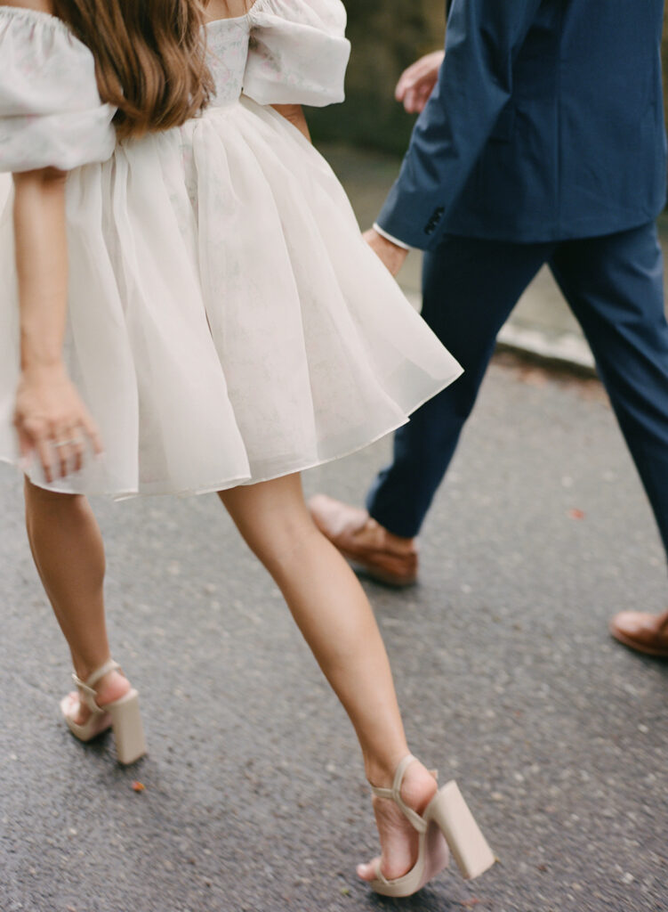 Downtown Charleston engagement photos on a quiet historic street