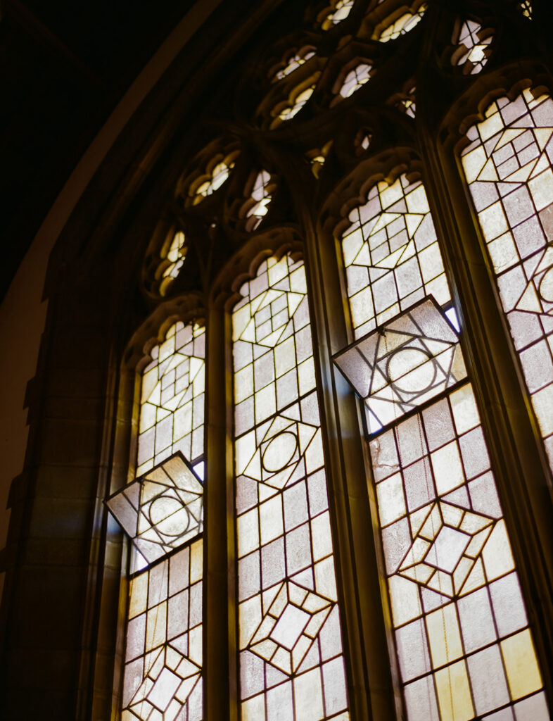 stained glass window detail at Connecticut wedding ceremony