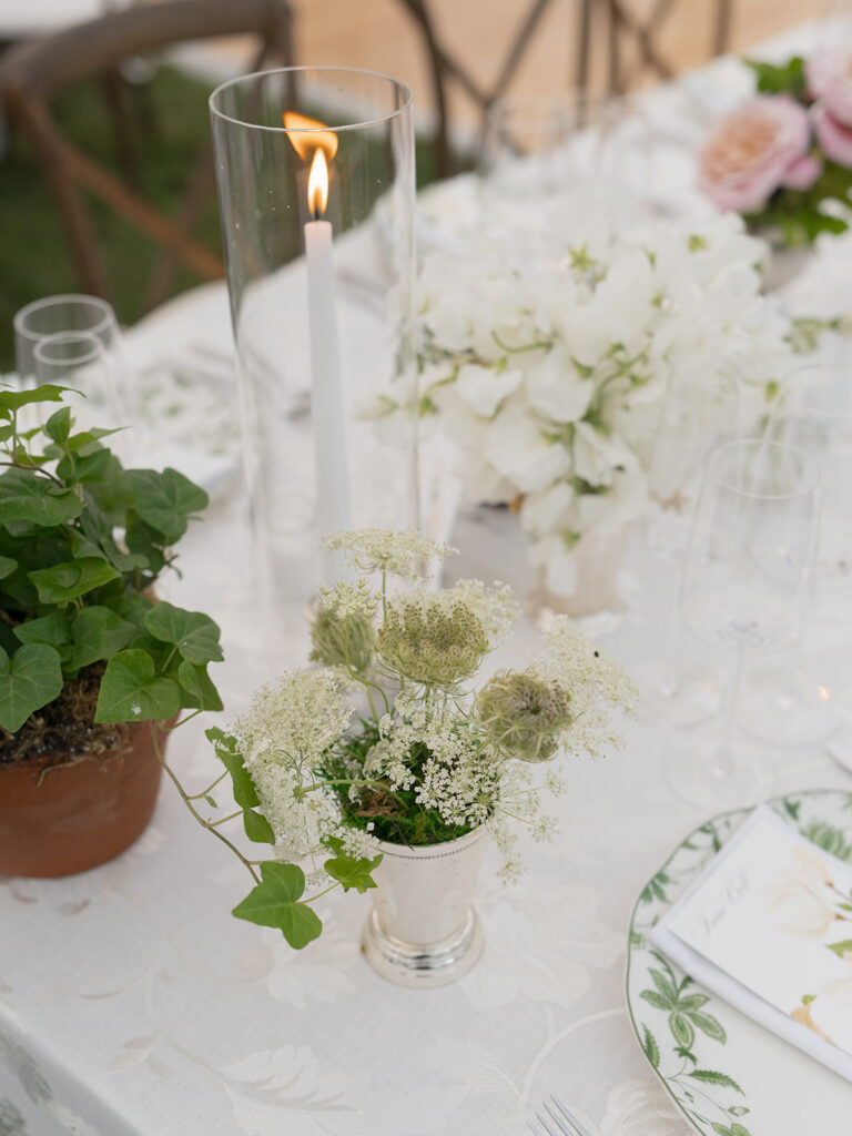candle and floral centerpiece at Connecticut wedding reception