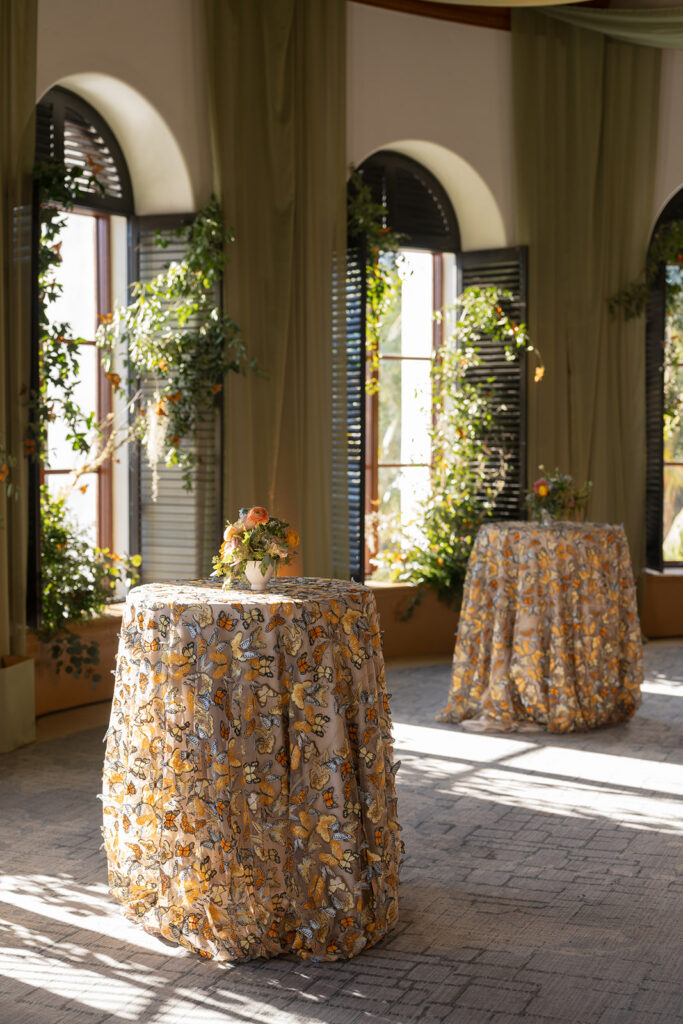 Floral cocktail tables at Engage Summit Santa Barbara registration
