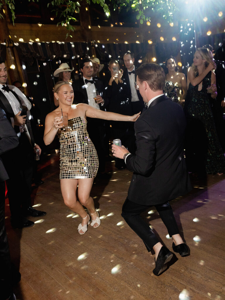 couple dancing at Mountain Sky Guest Ranch reception Bozeman