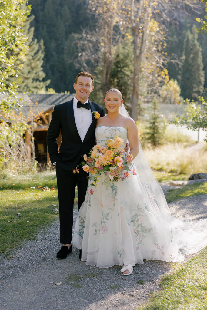 bride and groom portrait at Mountain Sky Guest Ranch wedding Bozeman