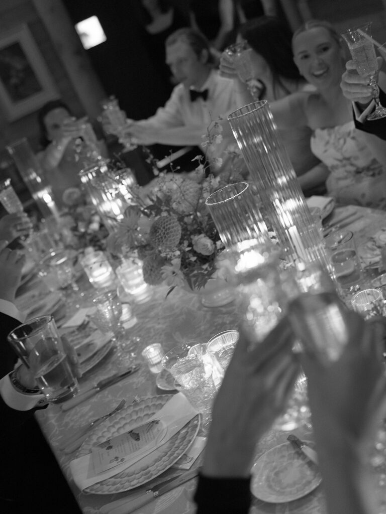 guests toasting at candlelit reception at Mountain Sky Guest Ranch