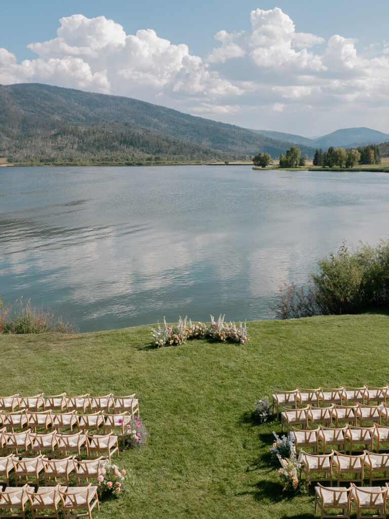 lakeside ceremony at Catamount Ranch wedding Steamboat Springs Colorado