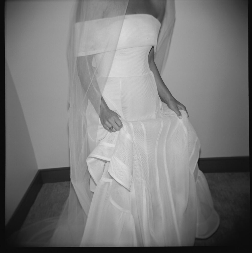 bride dress and veil detail portrait at Colorado wedding