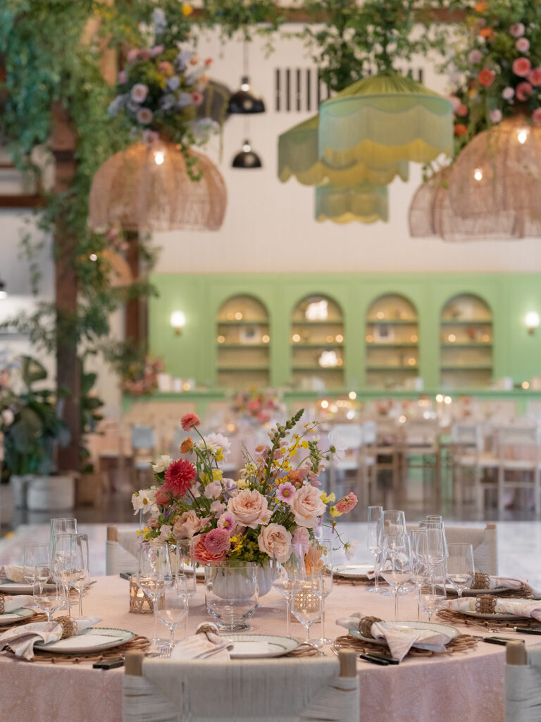 table design with florals at Dunlin Auberge reception