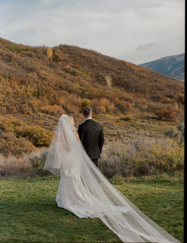 Couple portrait at Aspen private residence wedding