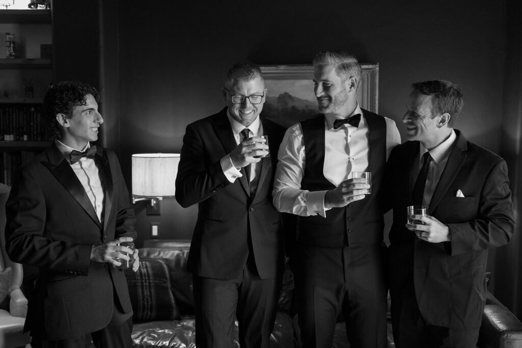 Groomsmen getting ready at Aspen private residence wedding