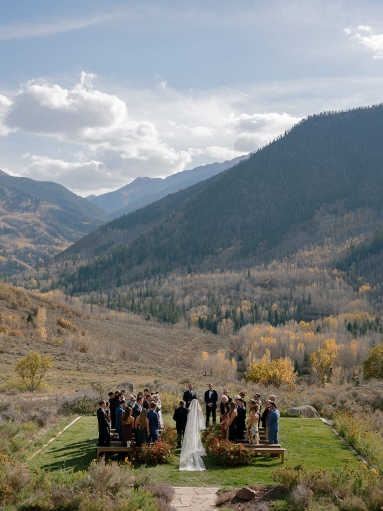 Outdoor wedding ceremony in Aspen Colorado with fall colors