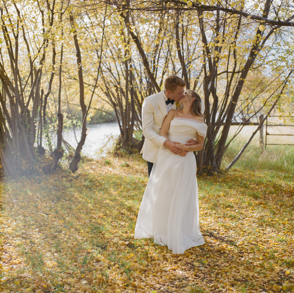 aspen colorado private residence wedding bride and groom portrait in aspen grove