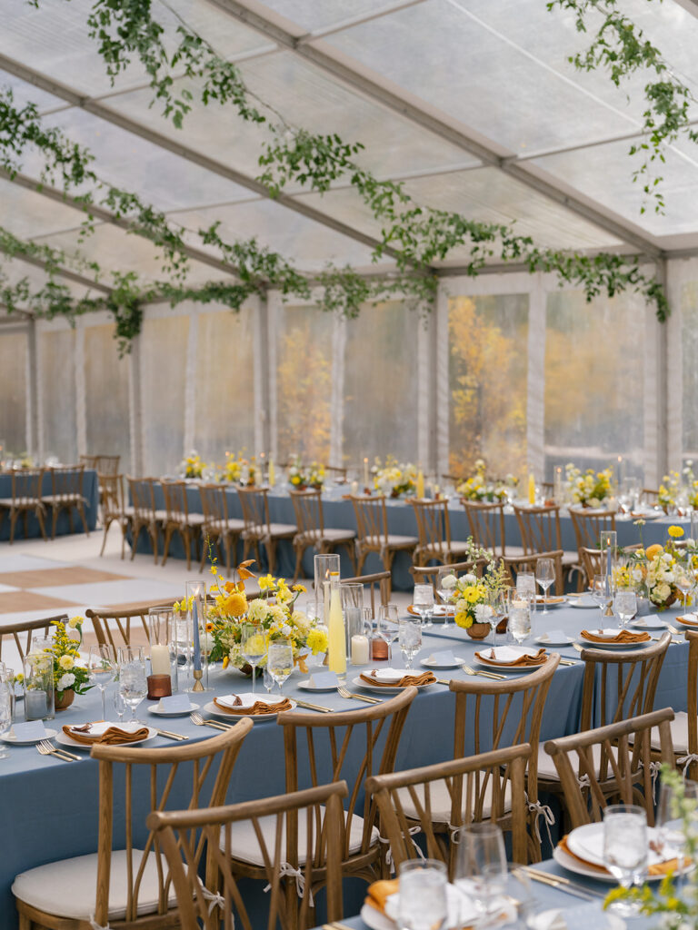 clear top tent setup for Aspen private residence wedding