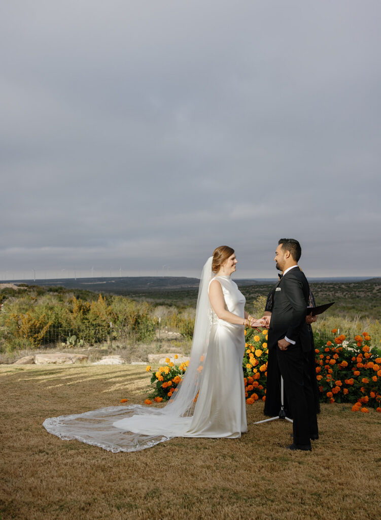 outdoor wedding ceremony on Texas ranch landscape