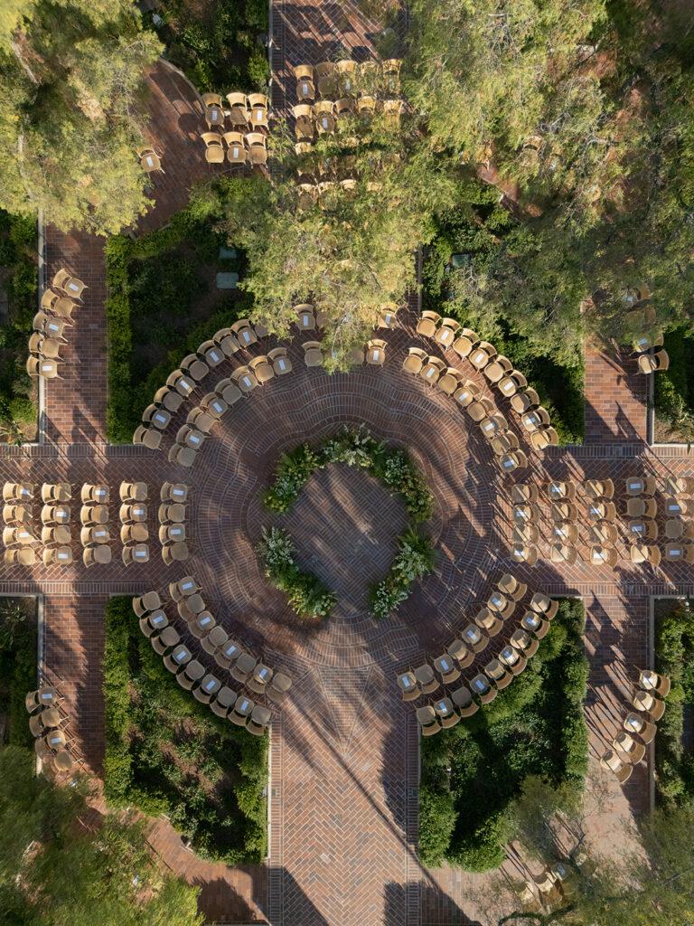 aerial view of circular ceremony seating at Union Station LA