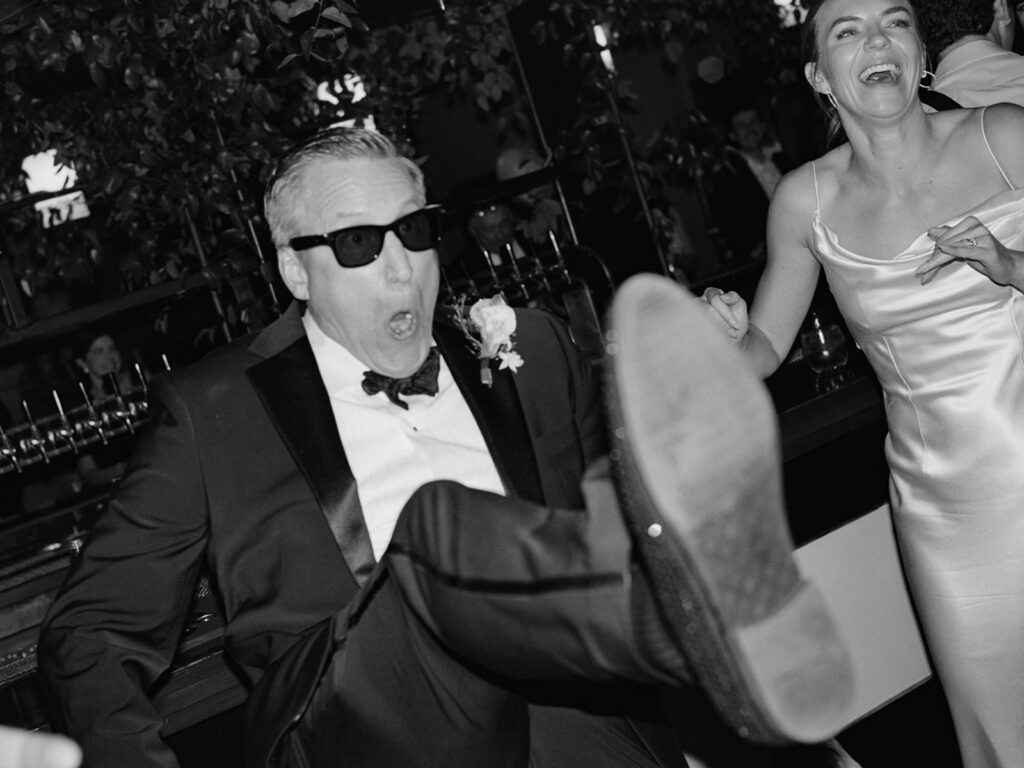 guests dancing with direct flash at Union Station wedding