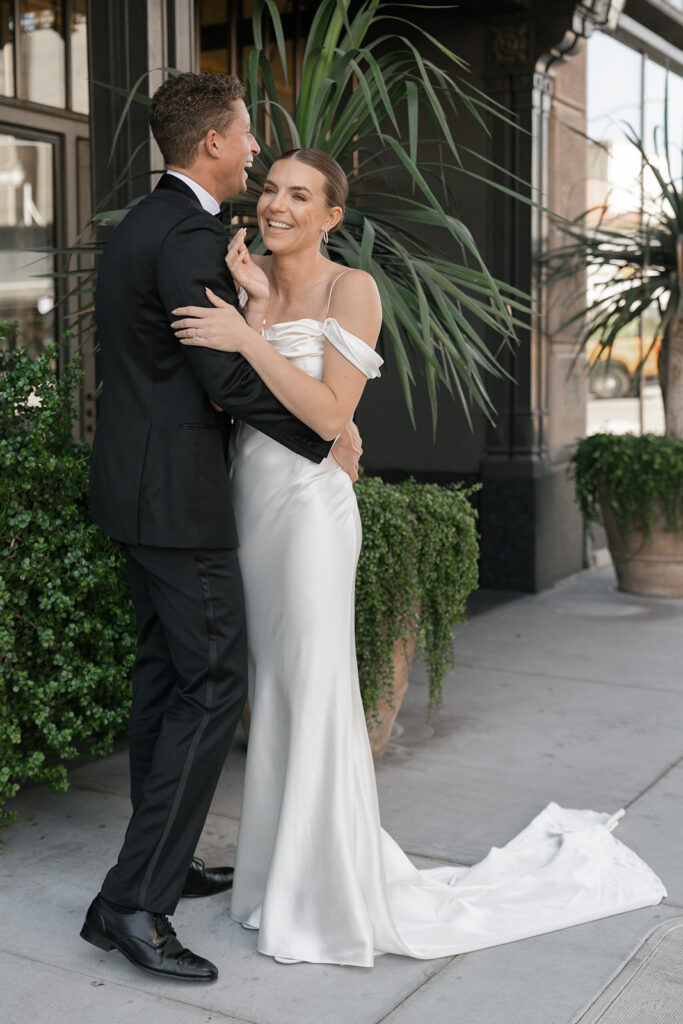 couple first look portrait at Union Station LA