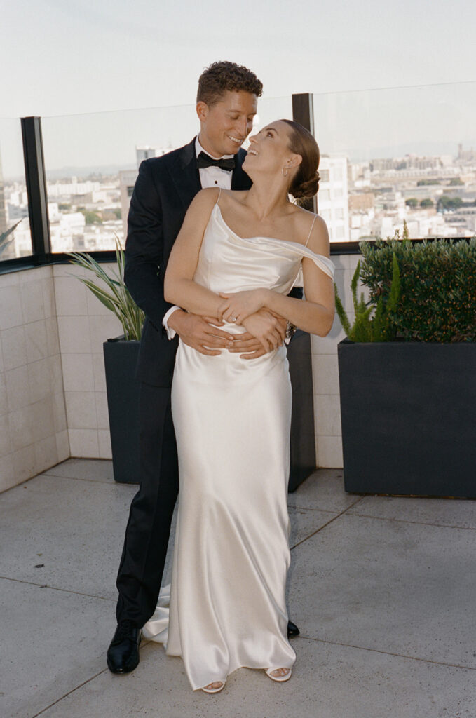 Los Angeles skyline view from rooftop wedding location